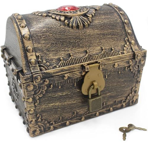Sscrigno del tesoro，forziere pirati，scrigno del tesoro per bambini，vintage forziere del tesoro bambini，Scrigno del tesoro con lucchetto e chiave，per le feste di caccia al tesoro dei pirati per bambini
