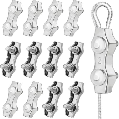 12 Stück Drahtseilklemme M2, 2mm Duplex Klemme Seilverbinder Edelstahl Seilklemme für Drahtseil Stahlseil Wäscheleine Markise Fixie
