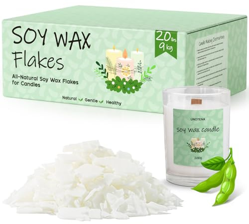 UNOTENA Cera di Soia per Candele, Cera per Candele 226g/9kg/18kg, Cera per Candele da Colare, 100% Cera di Soia Biologica Naturale per Candele[ 9KG ]
