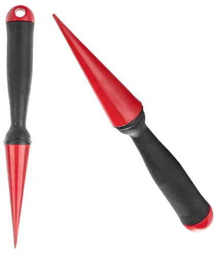 KADAX planteringshjälp av metall, planteringshålskärare med bekvämt handtag av trä, blomsterlökplanterare, lökplanterare, växtspade, pikerstång (röd, 26 cm)