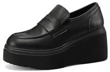 QUEEN HELENA Mocassins Hauts avec Talon Compensé Escarpins Femme X31-128, Noir , 39 EU