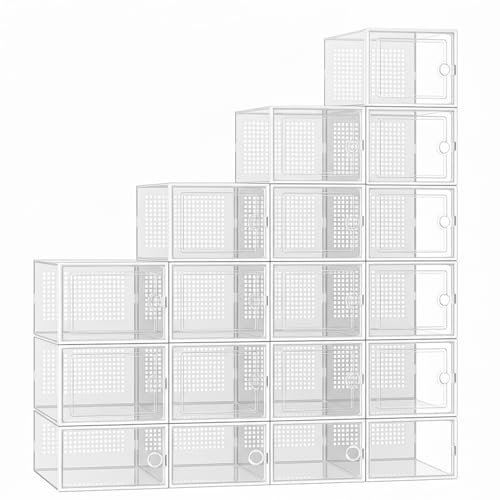 Générique Boîtes à Chaussures Transparentes - Lot de 18-40% Plus Solide - Rangement Chaussures - Gain de Place - Boîtes de Rangement Empilables - Jusqu'à 44 - Transparent et Blanc