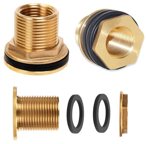 HaploS 2 Stück Regentonnendurchführung, Regentonnendurchführung 3/4 Zoll, AG 3/4 x IG 1/2, Mit 4 Stück Dichtungen, Behälterverschraubung Durchführung für Wasserhähne, Wassertonnen, Wassertanks