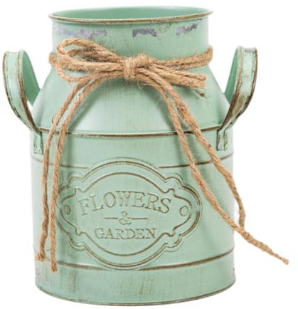 MagiDeal Vase en Métal Shabby Chic avec Pot à Lait et Support de Fleurs Décoratif de Campagnard, Vase Decoratif, pour La Décoration de La Maison et du Jardin, Vert