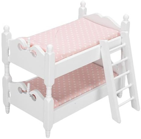 Asixxsix Dollhouse en Bois Miniature bébé Lit superposé, 01:12 échelle Dollhouse Miniature Double Couche Lit avec échelle Chambre Meubles Cartoon Ornement pour Les Enfants (Point)
