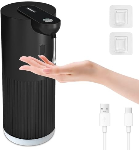 Cuteefun Dispenser Sapone Bagno Automatico, 400ml Dosatore Sapone Liquido Ricaricabile, 4 Livelli Regolabili, Impermeabile IPX5, Sensore a Infrarossi Senza Contatto per Bagno, Cucina, Nero a Coste