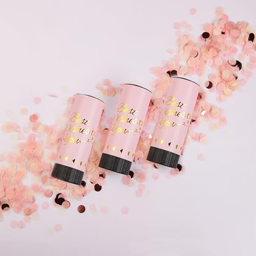 3PCS Pink Biodegradable Confetti Cannons – Hand Twisting Party Poppers & Confetti Columniform for Celebrations & Party Cheer