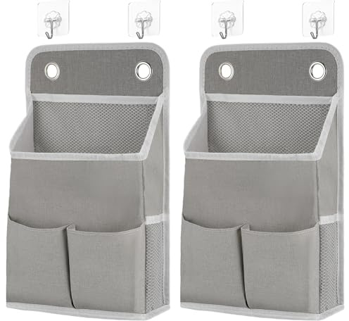 Huiguli 2 Pieces Organizador Colgante con Bolsillos, Gris con 4 Ganchos, Organizador de Pared para Casa, Oficina, Baño y Dormitorio