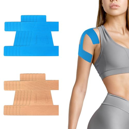 Kinesiotape, 12 Piezas Cinta Kinesiologica, Resistente al Agua Kinesio Tape, para Hombro, Alivio del Dolor, Deporte, Soporte Duradero (Azul, Piel)