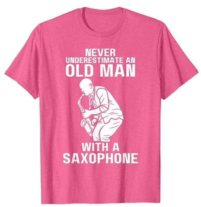 Never Underestimate an Old Man with A Saxophone T-Shirt, Men, Pink Heather, Medium