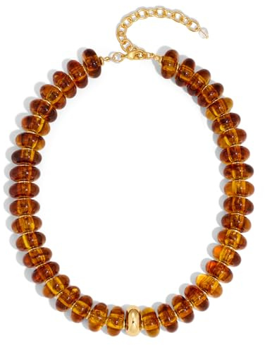 HolidayQbee Chunky Bead Necklace For Women - Amber Resin Beaded Statement Necklace, Retro Boho Summer Beach Jewelry, Colorful Choker