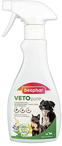 BEAPHAR – VETOPURE – Lotion répulsive antiparasitaire pour chien et chat – Extraits de Margosa, Pyrèthre & Lavandin – Contre les puces/ tiques/moustiques – Facile à appliquer – Sans rinçage – 60g