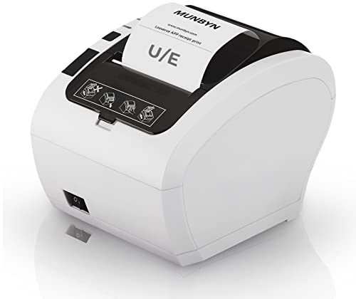 MUNBYN Receipt Printer, Thermal Receipt Printer Works with Windows Mac Chromebook Linux Cash Drawer, USB/Ethernet Port 80mm Printer for POS, High-Speed Auto-Cutter Wall Mount, ESC/POS, ITPP047