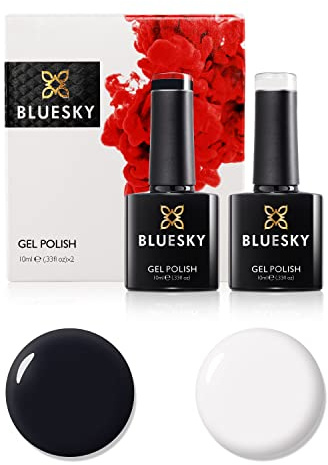 Bluesky Gel Nail Polish Set, 9th Anniversary Set 3, 2 x 10ml, 80501 Cream Puff, A021 Jet Black, White (Requires Curing Under UV LED Lamp)