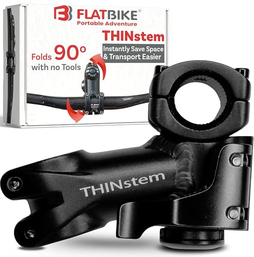 Flatbike Bicycle Folding Stem - THINstem Folding Handlebar Stem for MTB & Road - Adjustable Bike Stem for Bicycle Storage & Transport - Compatible with 1/1.25 Handlebar