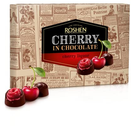 Roshen Cherry in Dark – Praline di Cioccolato Fondente con Liquore alla Ciliegia e Ciliegie Intere – 155 g