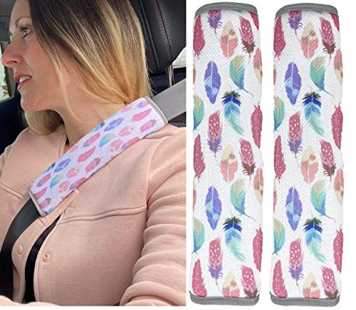 HECKBO 2x Feder Feather Auto Gurtschoner für Erwachsene Frauen Frau Gurtschutz Sicherheitsgurt Schulterpolster Schulterkissen Autositze Gurtpolster