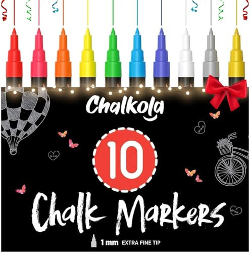Chalkola Kreidestifte für Tafel Abwaschbar, 10 Kreidestifte Neon mit Silber & Gold Stift 1mm extra feine Spitze, Kreide Stift für Fenster, Glas, Tafel - Chalk markers für Erwachsene & Kinder