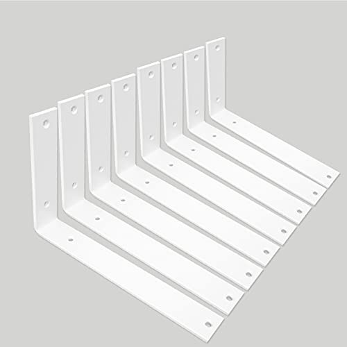 Shelf Brackets 10 Inch Wall L Brackets 8PCS Heavy Duty for Shelves Metal White Rustic Industrial Brackets for DIY Opening Shelves Project Hardware Included