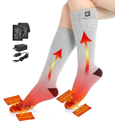 SAVIOR HEAT Calzini Riscaldati per Uomo Donna, Batteria Ricaricabile Elettrica 7.4V Calzini da Sci Lunghi Spessi per Escursionismo Invernale Campeggio Pattinaggio Moto Ciclismo Pesca (L)