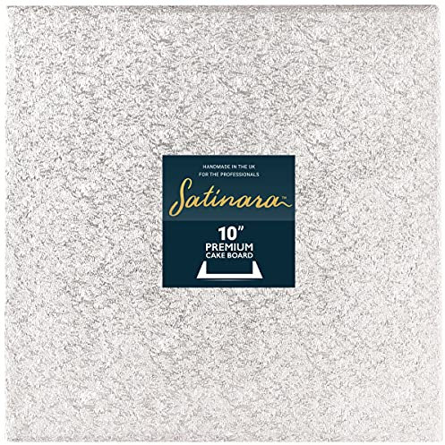Satinara 10 Cake Board, Luxury Cake Drum, Individually Wrapped, Silver Foil Covered, 12mm thick - 10 Inch Square, Single