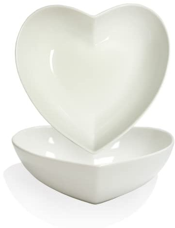 FLORWOD 2pcs Porcelain Heart Shaped Plates Deep Salad Plates, 8 inch Large Heart Bowls for Serving Dessert/Appetizer/Fruit, 32 oz/pc