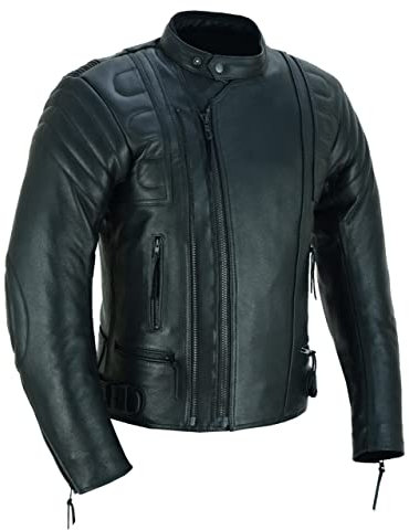 JACKET4U Giacca da moto in pelle con rivestimento CE, da uomo, livello di protezione 2, MBJ-08A, Nero, L
