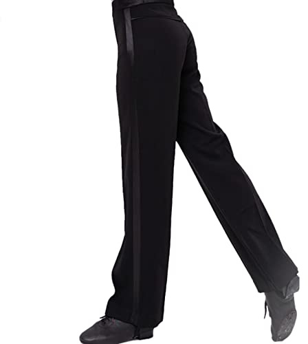 Men Black Elastic Waist Loose Fit Lounge Trousers Latin Ballroom Jazz Salsa Modern Dance Pants (30)