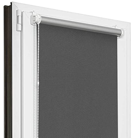 Estika Verdunklungsrollo Thermorollo ohne Bohren - 125 cm x 150 cm - Graphit - 13 Stofffarben, Rollos für Fenster ohne Bohren, Klemmfix-Rollos für Innenfenster (125 cm Stoffbreite)