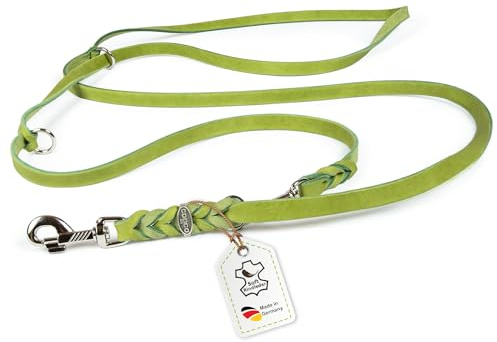 CopcoPet Guinzaglio per cani in pelle grassa, 3,50 m x 8 mm, verde, regolabile in 3 posizioni, intrecciato, con raccordi cromati - Impugnatura, robusto - Guinzaglio per cani di piccola taglia, ideale