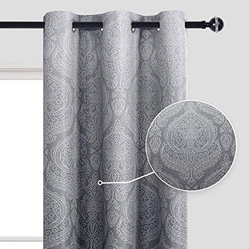 DWCN Ombre Blickdicht Vorhänge für Schlafzimmer - Damast Gemustert Energieeinsparung Ösen Vorhänge für Wohnzimmer,2 Stück Gradienen Vorhänge,137x117cm(HxB),Grau