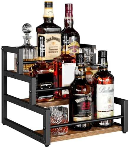 HOOBRO Weinregal, 3 Ebenen, Weinständer für 12 Flaschen, Countertop Weinflaschenhalter, Flaschen Organizer, Flaschenregal für Sirupe, Wein, Gewürze, Bar, Küche, Retro-Braun und Schwarz EBF38JJ01