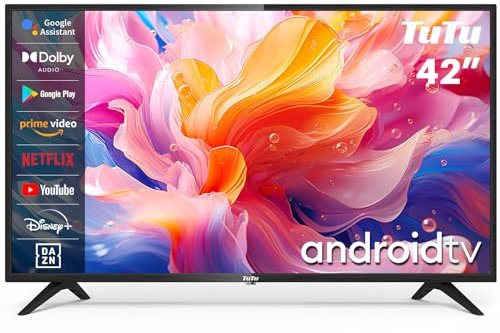 TuTu Smart TV 42 Pouces (106 cm) WiFi LED Full HD Téléviseurs Android 11 avec Bluetooth, DVB-T/T2-C-S/S2, TUS42FD1A