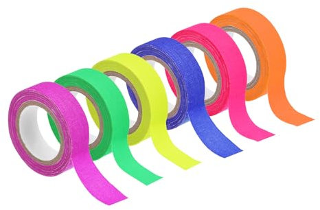sourcing map 6 Rollen Neon-Gaffa-Klebeband, 0,6 Zoll x 16,5 ft Leuchtendes Klebeband fluoreszierendes Klebeband für Party- und Heimdekoration, 6 Farben