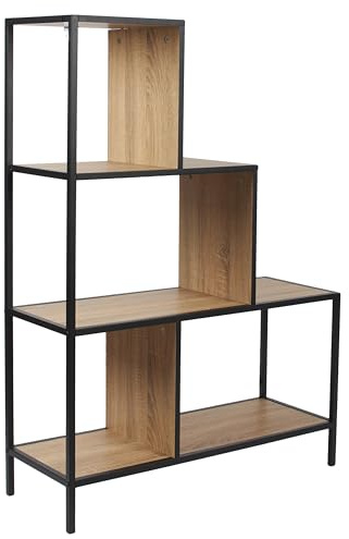 HOME DECO FACTORY - HD0081 Étagère Escalier Vintage 3 Niveaux en Bois - Conçu pour Salon, Chambre ou Bureau - Dimensions 80 x 30 x 112 cm - Couleur Marron Noir