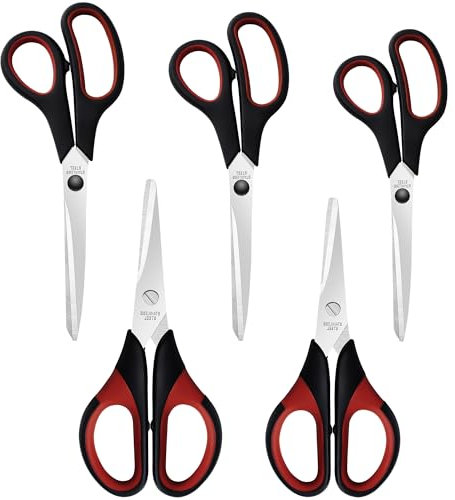 5 Stück Schere,Büro Scheren Set Hergestellt aus Hochwertigem Edelstahl,Scissors mit weichem Griff und Scharfen, Langlebigen Klingen,Haushaltsschere für Basteln, Haushalt, Schule & Büro