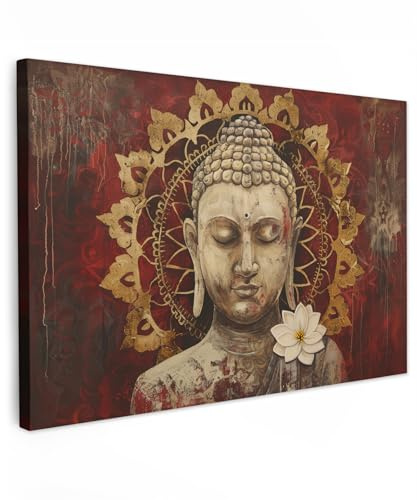 MuchoWow© Cuadros Decoracion Salon Modernos 120x80 cm para Dormitorios Cuadro Decorativos de Salon Lienzos Decorativo Pared Comedor Decoracion Pasillo Buda - Flor - Mandala - Oro