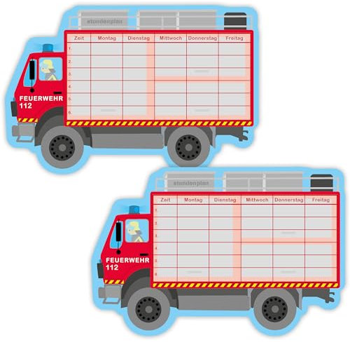 2 Stundenpläne * FEUERWEHR * für die Schule oder als Planer | Größe: 28x18cm, formgestanzt | Feuerwehrauto Feuerwehrmann Kinder Geburtstag Einschulung