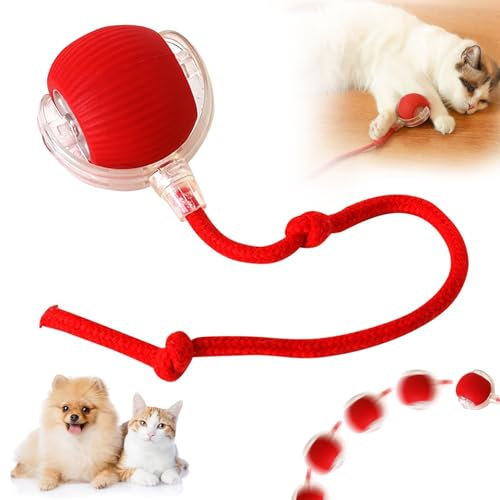 Interaktiver Katzenball - Elektrisches Katzenspielzeug Zur Selbstbeschäftigung, Automatisch Rollender Intelligenz Ball für Katzen Und Hunde (Rot)