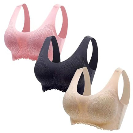 Confezione da 3 reggiseni da donna, con spalline grandi, senza ferretto sul davanti, taglie grandi, imbottiti, coppe morbide regolabili, con scollo a V, 1106#a-k, 3XL