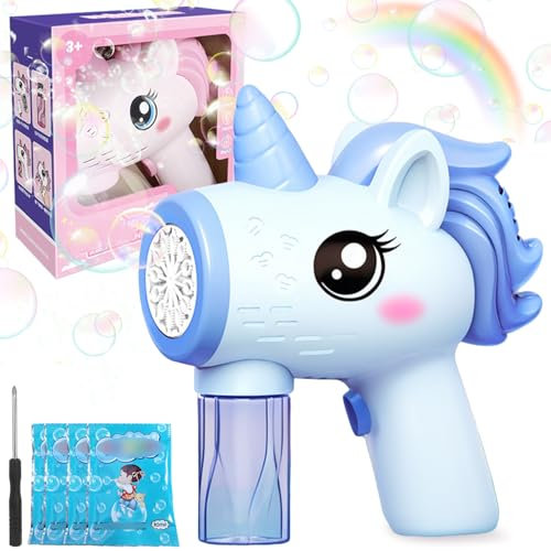 Seifenblasen-Pistole, Einhorn Seifenblasenpistole, Automatischer Bubble Machine Kinder, Einhorn Bubble Machine mit Seifenblasenlösung, Einhorn Seifenblasen Set, Seifenblasenmaschine für Kinder
