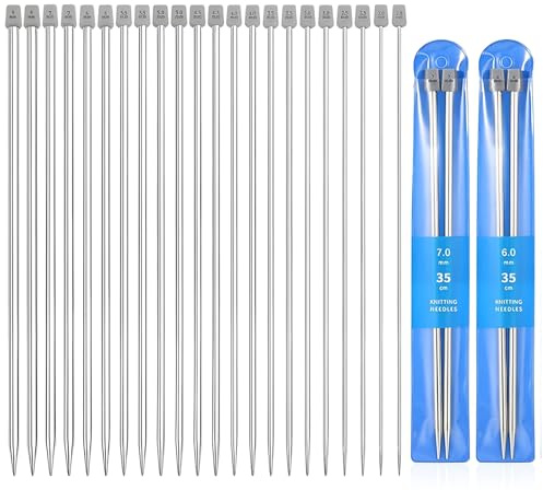 Knitting Needle Set, 22 Pcs Knitting Pins, 25cm Length Stainless Steel Knitting Needle kit, 2.0mm /2.5mm /3.0mm /3.5mm /4.0mm /4.5mm /5.0mm /5.5mm /6.0mm /7.0mm /8.0mm