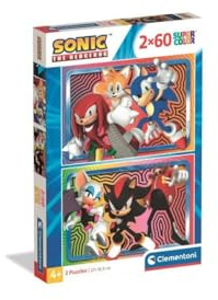 Clementoni - Puzzle per Bambini 2x60 Pezzi Supercolor, per Bambini 4+ Anni, Illustrazione del Cartone Sonic, Idea Regalo, Made in Italy, 27x19 cm, 24821