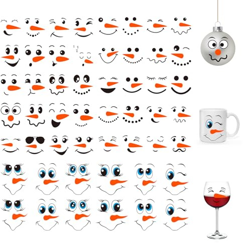 52PCS Snowman Face Stickers for Crafts – Snowman Face Decals for Ornaments, Christmas Vinyl Transfer Stickers for Cups, Mugs, Jars, DIY Christmas Face Decals for Holiday Crafts