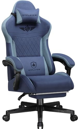 GTPLAYER Chaise Gaming, Chaise de Jeu Ergonomique en Tissu avec Soutien Lombaire, Chaise PC avec Dossier allongé, capacité de Charge jusqu'à 150 kg, Bleu foncé