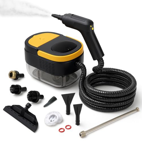 YUZINO Limpiador de vapor de mano, 2500 W de limpieza a vapor con 3 velocidades de alta presión, máquina de limpieza de vapor portátil de gran capacidad de 1.6 L con 3 cabezales de cepillo para