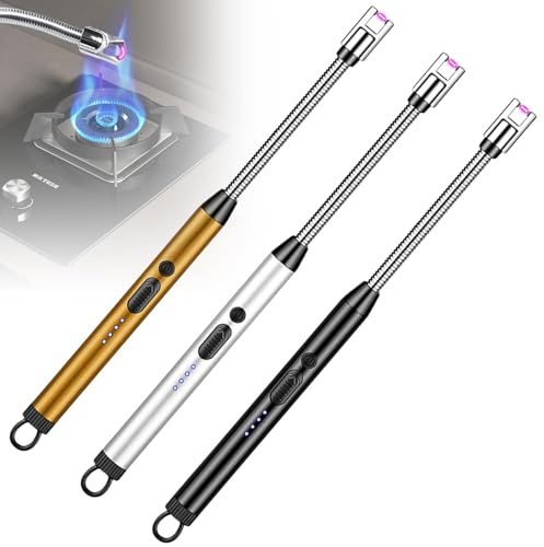 Mechero de varilla, 3 unidades, arco eléctrico, recargable por USB, 720°, resistente al viento, largo eléctrico, flexible, arco eléctrico, adecuado para cocina, velas, estufas de gas, barbacoa