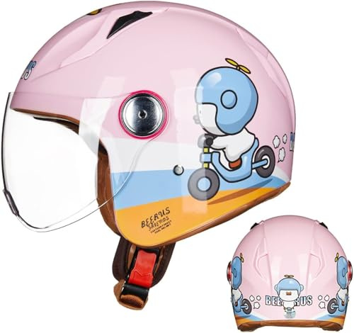 Casque De Moto Casque Scooter Enfant Garçons Filles Visage Ouvert Demi-Casque Cyclomoteur Jet Casque Avec Visière Pour 3-14 Ans 2,48~55cm