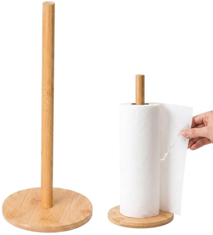 1-Piece Wooden Kitchen Roll Holder, Freestanding Single Pole Stand | Upright storage for kitchen worktops, suitable for standard paper towels, cling film, and foil rolls.