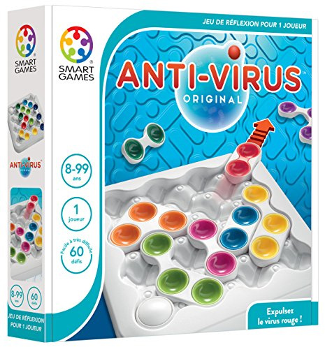 SmartGames - Anti Virus - Jeu de Réflexion et de Logique - Expulse Le Virus Rouge - 60 Défis de Niveaux Différents - 1 Joueur - A partir de 8 Ans - Version Française